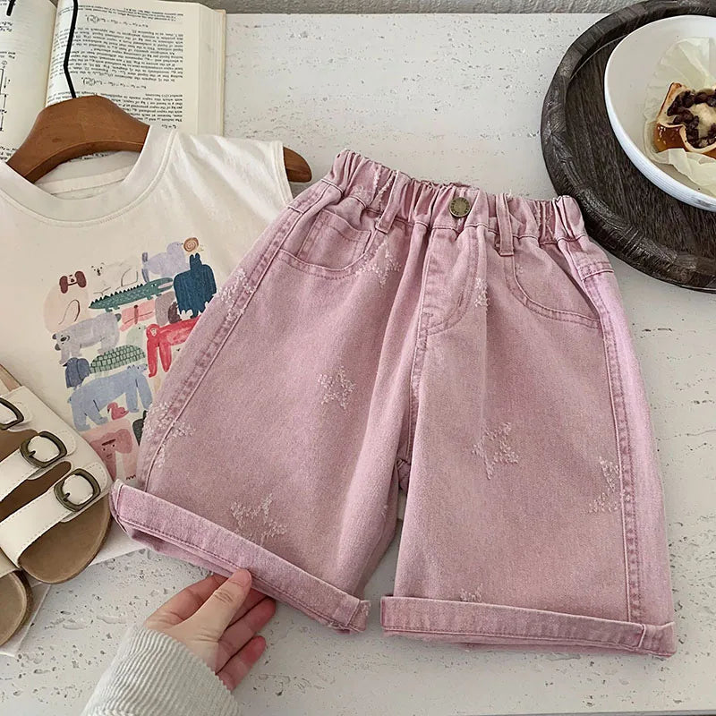 Summer Children's Denim Shorts Thin Star Fashion Boys Shorts Kids Loose Korean Version Girls Casual Pants 1-6T Unisex