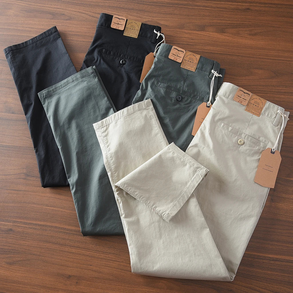2025 Zomer Nieuwe Amerikaanse Retro Dunne Micro-Elastische Casual Broek Heren Eenvoudige 97% Katoenen Slim CHINO Business Rechte Broek