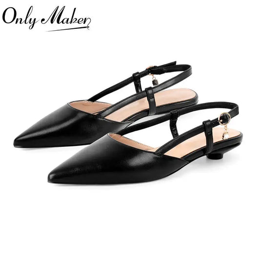 Women Pointed Toe Black Matte  Round Heel Slingback Flats Strap Retro Elegant Plus Size Daily Shoes