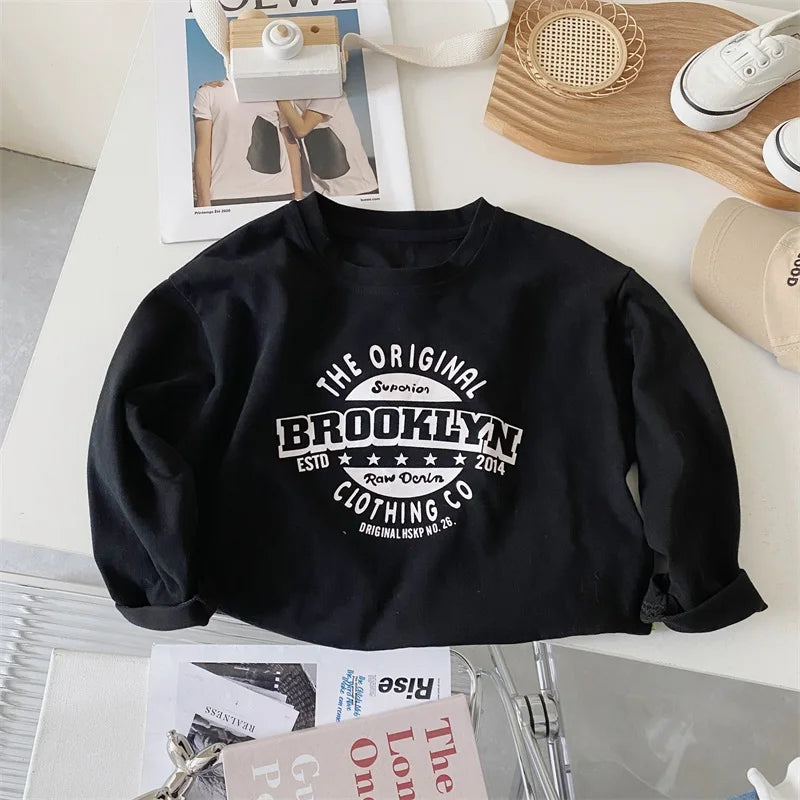New Autumn Kids Long-Sleeved T-Shirt Girls Cute Letter Loose Fitting Tee Children Boys Handsome Tops Undershirt 2-7T Unisex