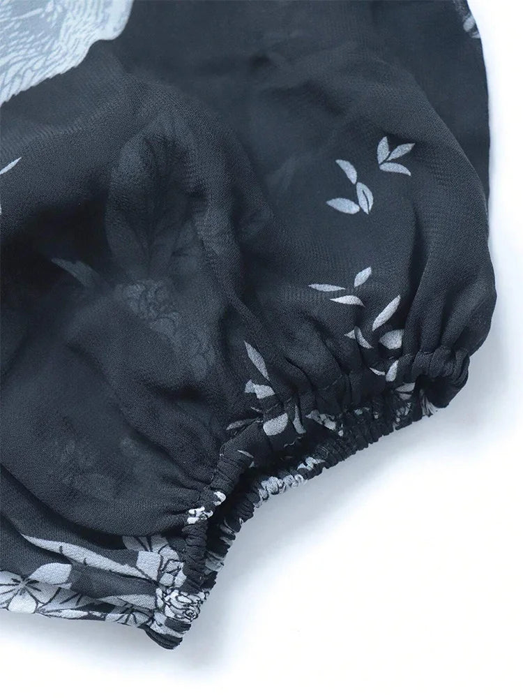 Women's Elegant Random Floral Printed Casual Plus Size Long Dresses With V-Neck Lace Mesh Suitable For Female Party and Evening Dresses