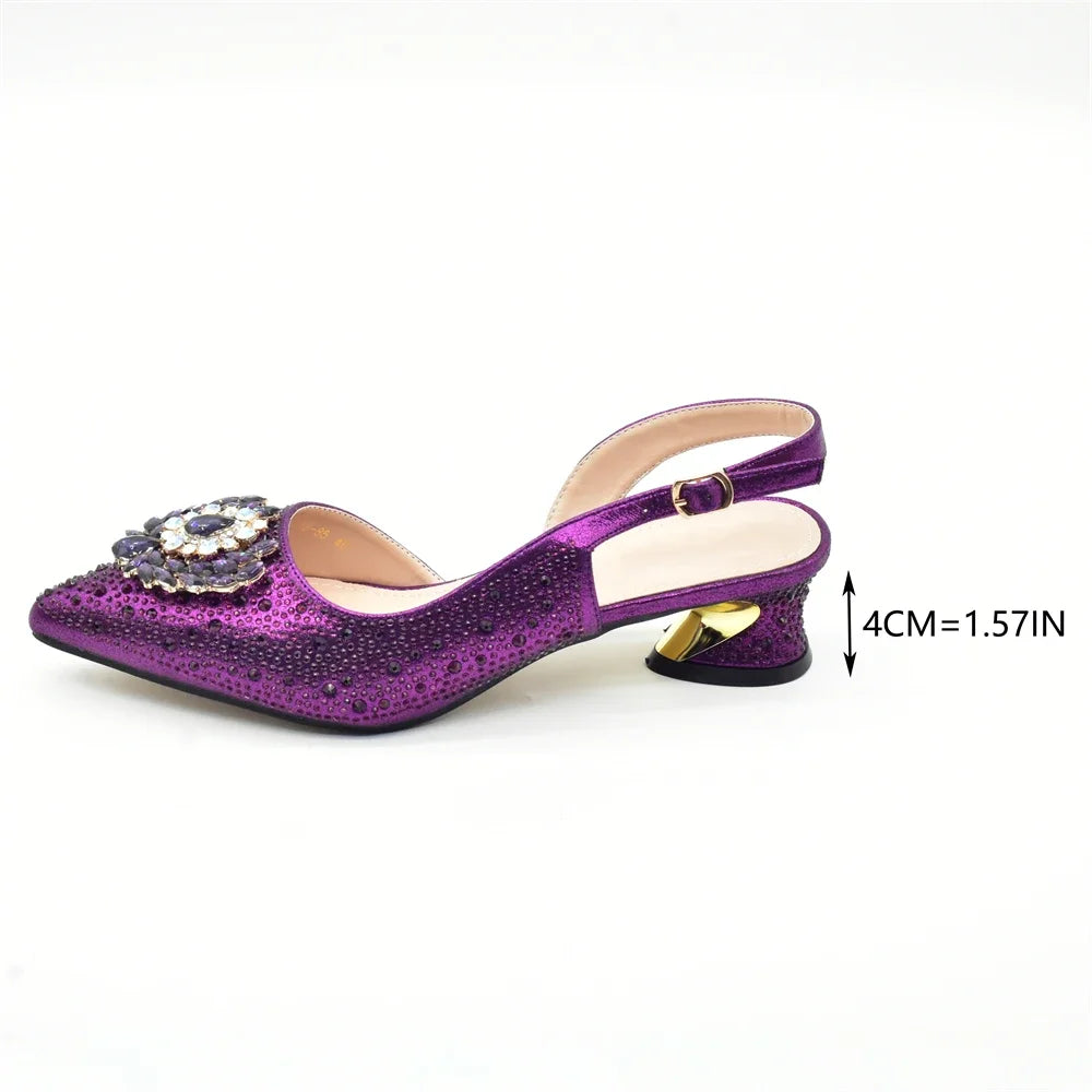 New Fashion Shoes Matching Bag Set Decorated with Crystal Ladies Wedding Party Women High Heel Pumps Luxury Rhiinestone Shoes