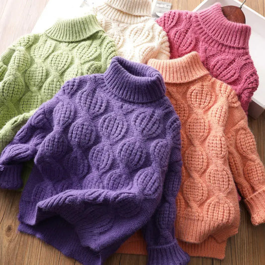 Kids Sweaters Turtleneck Girls Boys Knitwear Children Pullover Warm Kids Base Tops 2-8Y Unisex