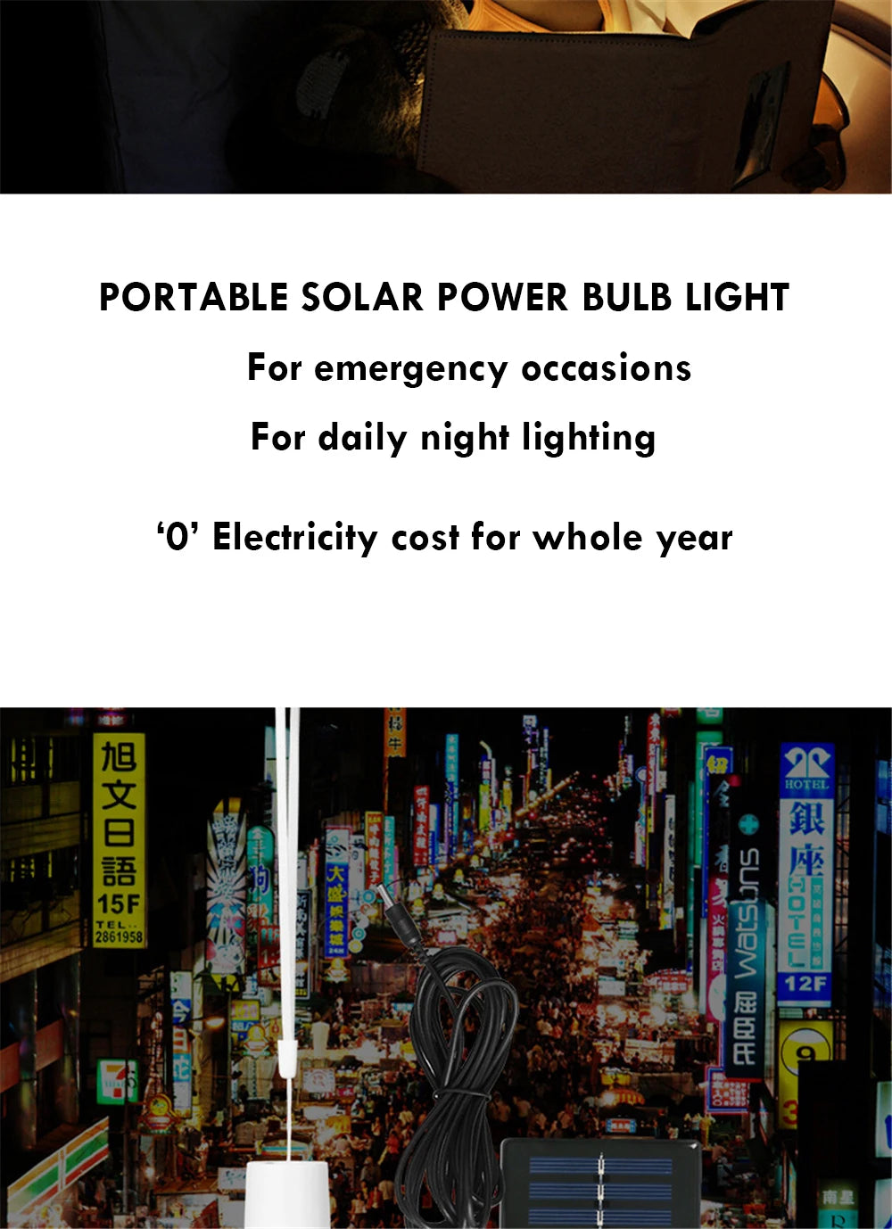 Draagbare, op zonne-energie werkende lamp met led-lampjes, oplaadbaar, kampeertent, nachtvissen, noodzonnepaneel, zonlicht