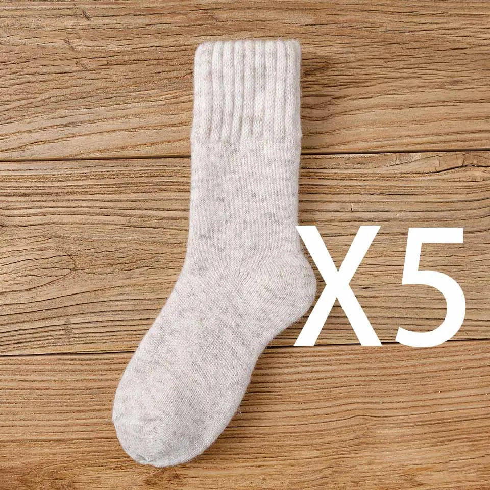 5 Pairs Winter Women's Thick Warm Merino Wool Socks Harajuku Retro Cold Resistant Fashion Casual Solid Colour Cashmere Lady's Socks