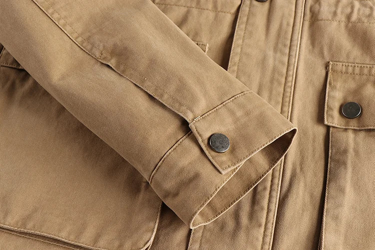 2025 Herfst en Winter Nieuwe Amerikaanse Retro Geweven M65 Cargo Jas Heren 100% Katoen Gewassen Losse Stoere Guy Outdoor Jachtjas