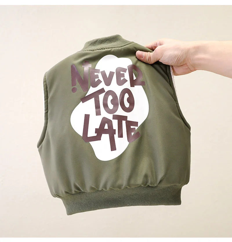 New Autumn Boy's Thicken Vest Cartoon Letter Kids Outwear Waistcoat Winter Warm Children Fleece Padded Clothes 1-7T Unisex