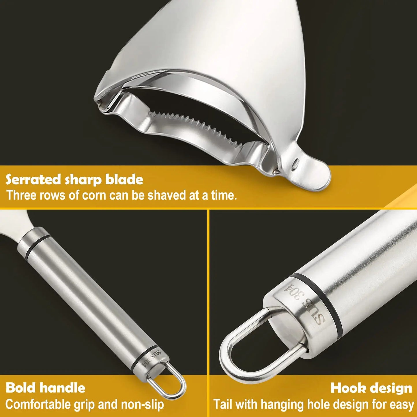 Corn Peeler Stripper For Corn On The Cob Remover Tool,Stainless Steel Kitchen Grips Corn Planer Cob Cutter Kernels