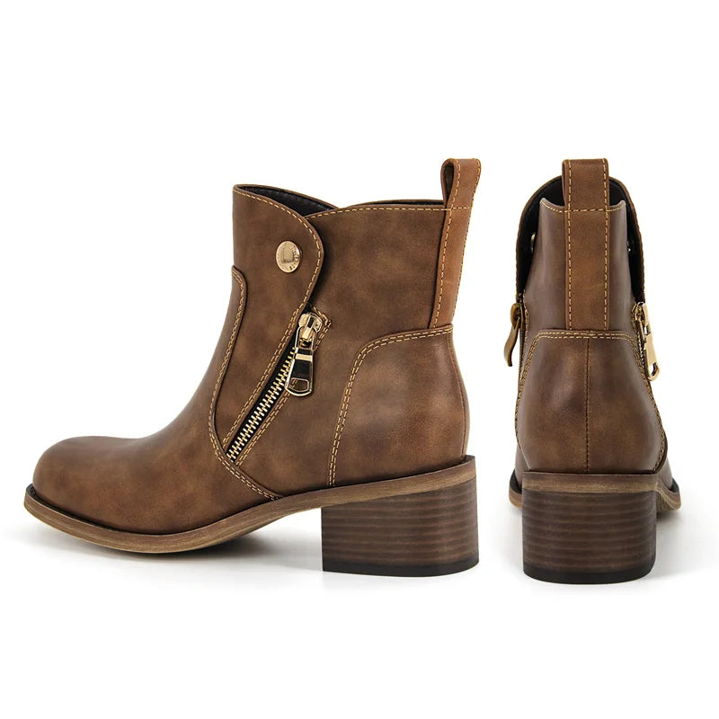 Women Round Toe Side Zipper Ankle Boots Gothic Heeled Conciser Winter Combat Boots