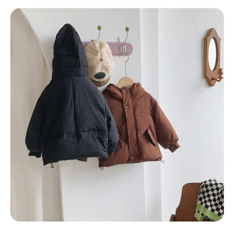 Children's Down Jacket Winter New Kid's Clothing Korean Version Boys Loose Solid Colour Thick Coat Girls Warm Outwear 2-7Y Unisex