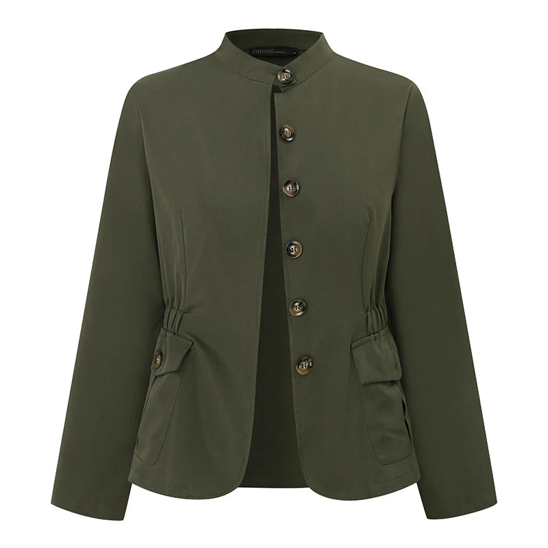 Autumn Fashion Work Over Shirts Woman Long Sleeve Stand Collar Cargo Shirts Casual Streetwear Camacas Vintage Outwear