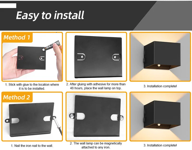 LED-wandlamp, USB-oplaadbaar, aluminium, nachtlampje voor binnen, met bewegingssensor voor slaapkamer, gang, trap, kamerverlichting