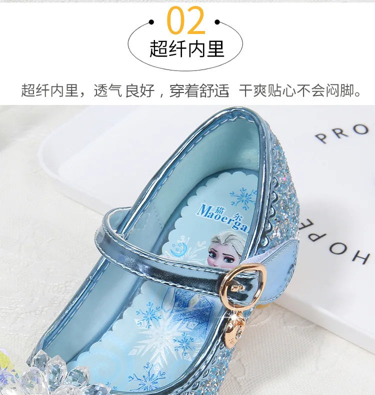 Fashion Elsa Princess Girl Shoes Frozen Cartoon Dress Shoes For Girls Fashion Party Shoes With High Heels Christmas Gifts