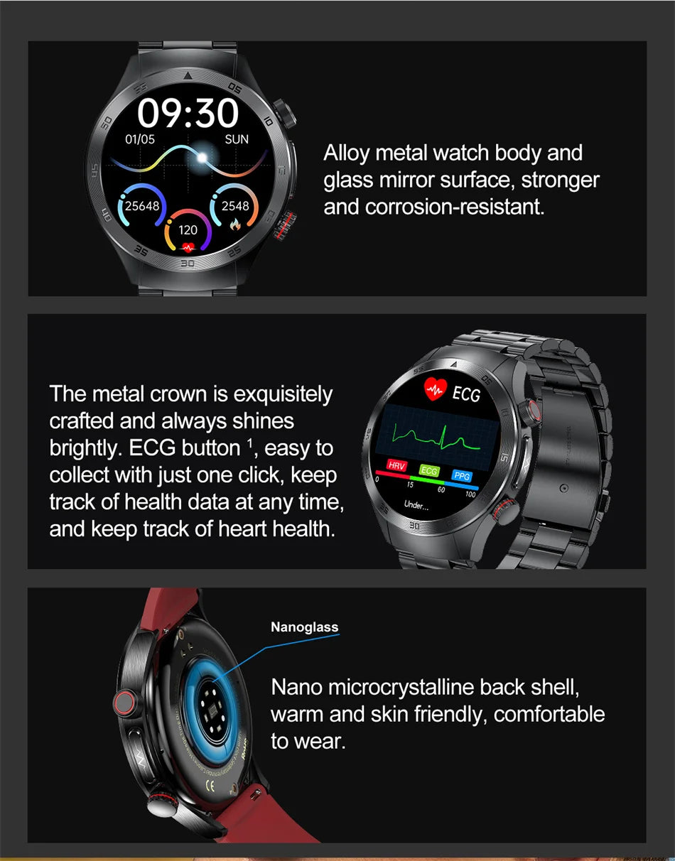 2025 New Smart Watch ECG+PPG Laser Treatment Blood Lipid Heart Rate Blood Pressure Health Sport Smartwatch For Men - Compatible with Huawei & Xiaomi IOS