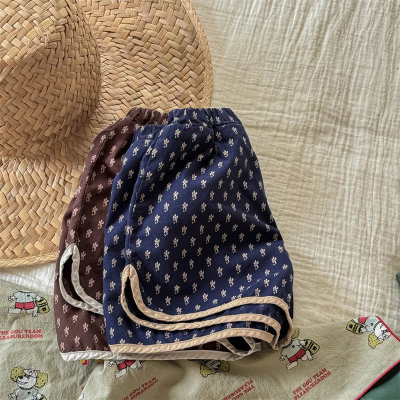2025 Zomer Nieuwe Baby Meisjes Schattige Bloemen Shorts Kinderen Losse Katoenen Shorts Veelzijdige Kinderprint Casual Shorts Peuterkleding 4-6Y Unisex
