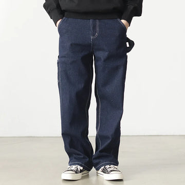 3903# Spring New American Retro Denim Carpenter Cargo Jeans Heren 100% Katoen Gewassen Losse Casual Multi-pocket Rechte Broek