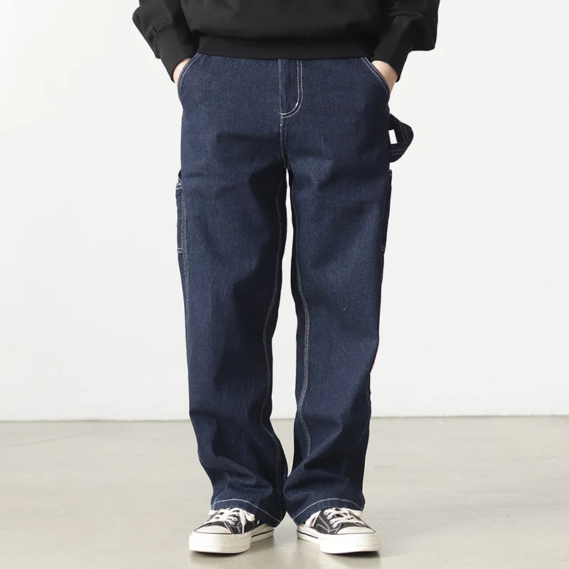 3903# Spring New American Retro Denim Carpenter Cargo Jeans Heren 100% Katoen Gewassen Losse Casual Multi-pocket Rechte Broek