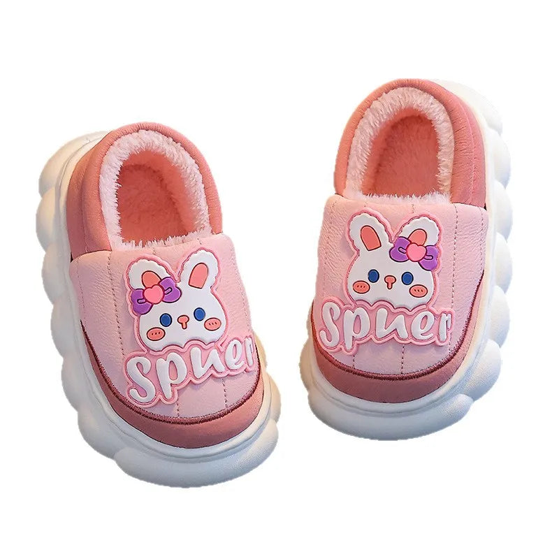 Kids' Slippers House Shoes Cartoon PU Leather Wrapped Heel Winter Shoes Warm Anti-Slip Shoes For Girls Size 24-36