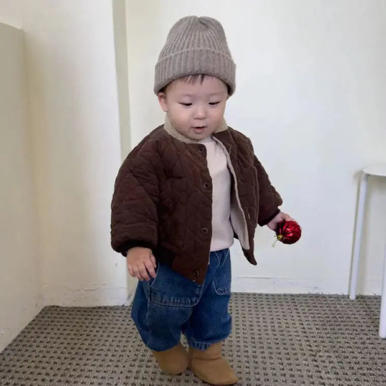 2025 Winter New Baby Long Sleeve Warm Coat Plus Velvet Thick Infant Boy Padded Jacket Girls Vintage Fleece Coat Children Clothes 1-3Y