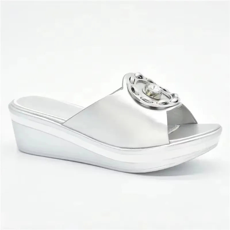 African Party Shoes Decorated with Metal Wedding Shoes for Women Bride Wedges Shoes for Women Luxury Shoes