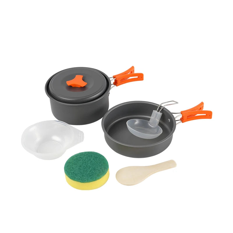 BRS 1set Camping Cookware Kit Outdoor Portable Aluminum Cooking Set Pots Dishes Bowler Kitchen Equipment Gear for Cooking Picnic
