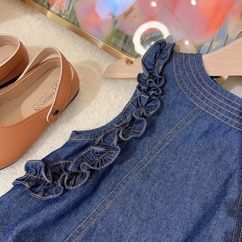 2024 New Summer Girl's Dress Kid's Sweet Denim Tank Dress Children Tops Outfit 1-7Y Girls