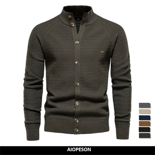 Men's Knitted Cardigan Cotton High Quality Button Mock Neck Sweater for Men's New Winter Designer Cardigans