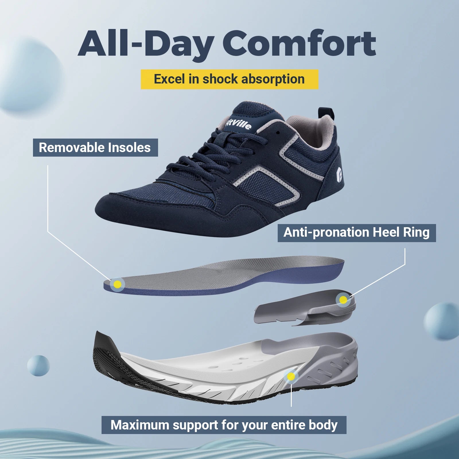 FitVille Men’s 4E Wide Running Shoes – Arch Support Sneakers for Flat Feet, Heel Pain & Plantar Fasciitis Relief