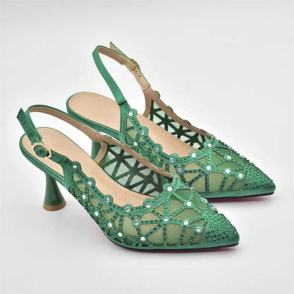 Hollow Design Trendy African Matching Shoes and Bags Italy Rhinestone Women Party Pumps for Women Elegant Wedding Shoes Bride