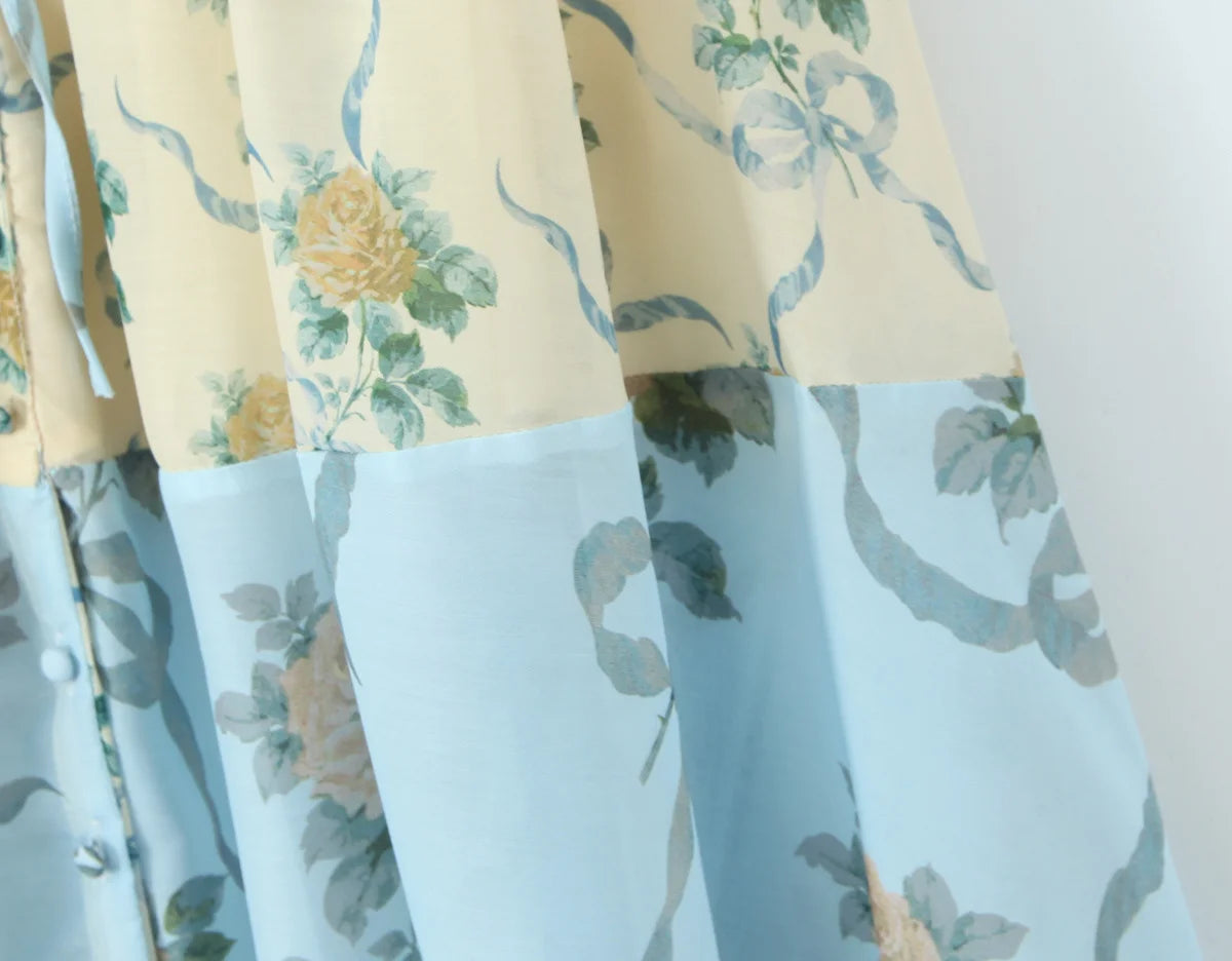 Patchwork Floral Print Boho Summer Dresses Women Vintage Puff Sleeve A-line Midi Chiffon Dress Chic Lady Vacation Robe