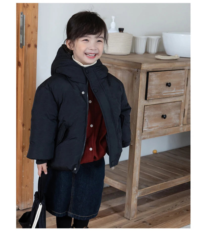 Children's Down Jacket Winter New Kid's Clothing Korean Version Boys Loose Solid Colour Thick Coat Girls Warm Outwear 2-7Y Unisex