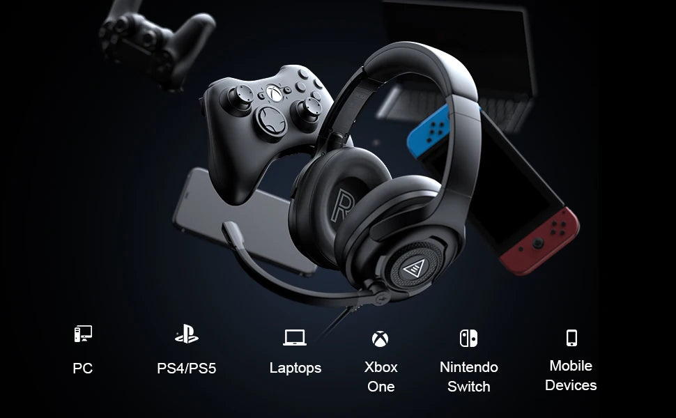 EKSA E4 Wired Headset Gamer 3.5mm Stereo Gaming Headphones with Microphone Superlight Over-ear Earphones  for PC/PS4/PS5/Xbox