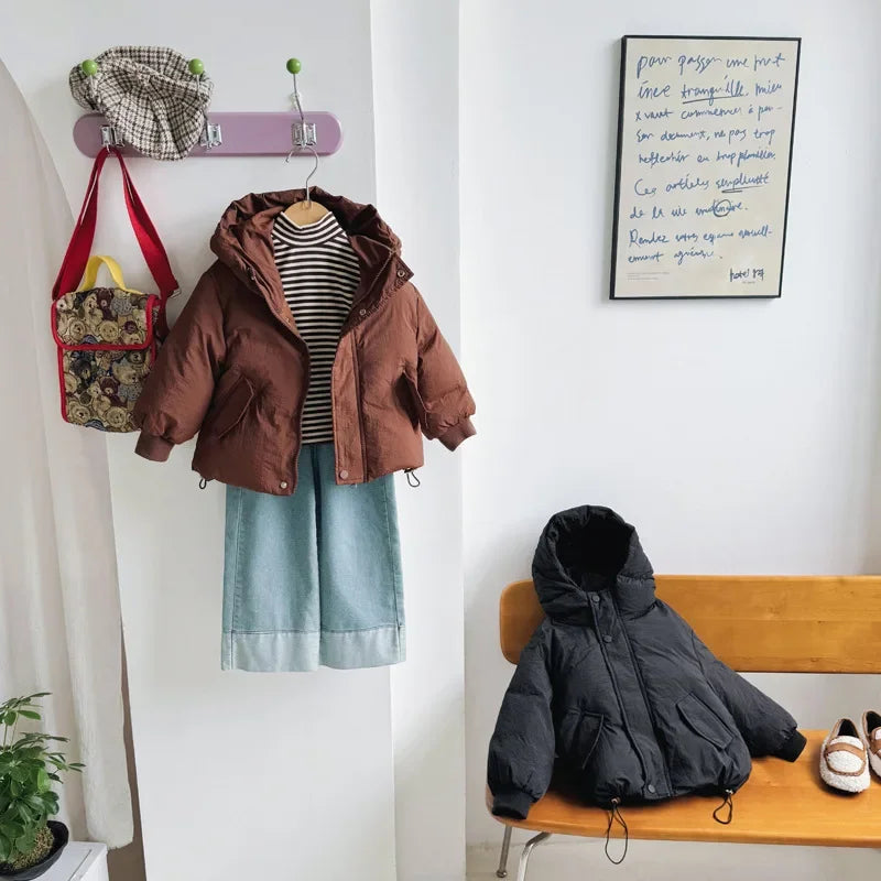 Children's Down Jacket Winter New Kid's Clothing Korean Version Boys Loose Solid Colour Thick Coat Girls Warm Outwear 2-7Y Unisex