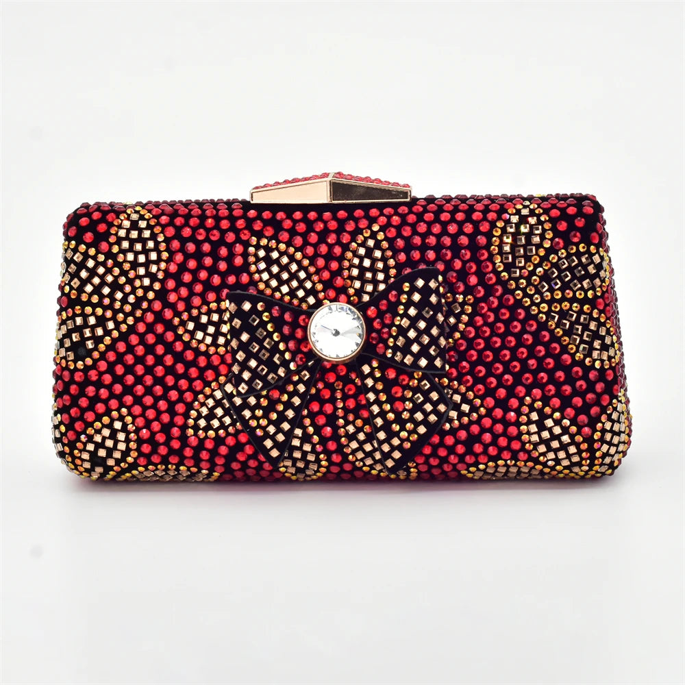 Nigeria Popular Design African Ladies Shoes and Bag Set Decorated with Rhinestone Wedding Shoes Bride Peep Toe Low Black Heels