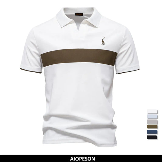 Men's Summer V-Neck Striped Polo Shirt Breathable Slim Fit Polo Shirts for Men Lightweight Casual Athletic Polo