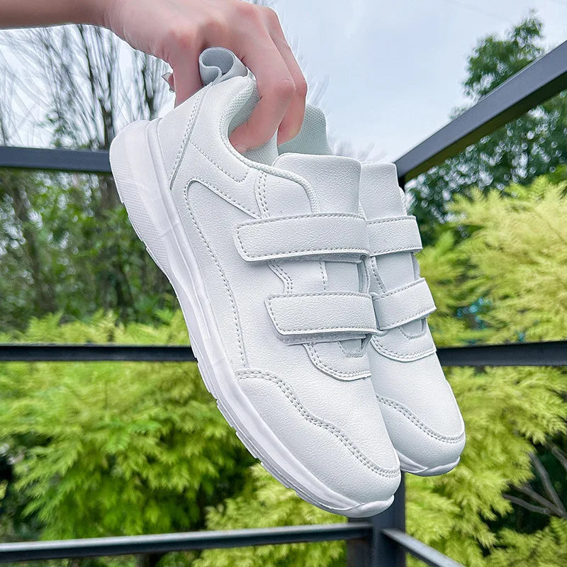 Student Sneakers Unisex White Shoes Magic Buckles Lightweight Couple Shoes for Sports School Dance Running