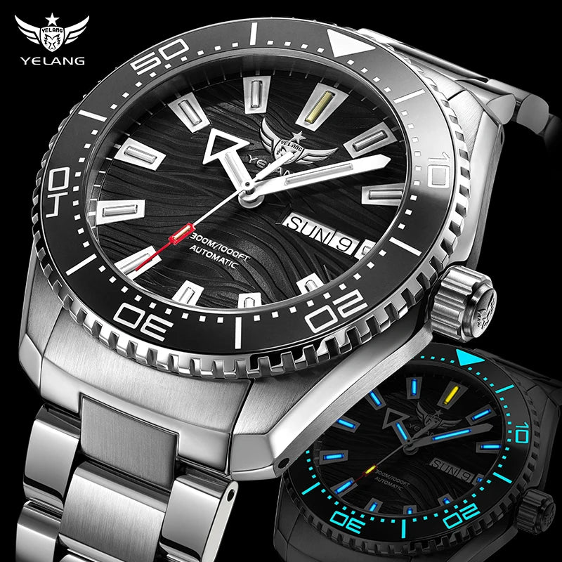 Yelang V5.2 Mechanical Watch 44M Rotatable Ceramic Bezel Sapphire Lens SW220 300m Super Waterproof Men's Diving Watch Reloj