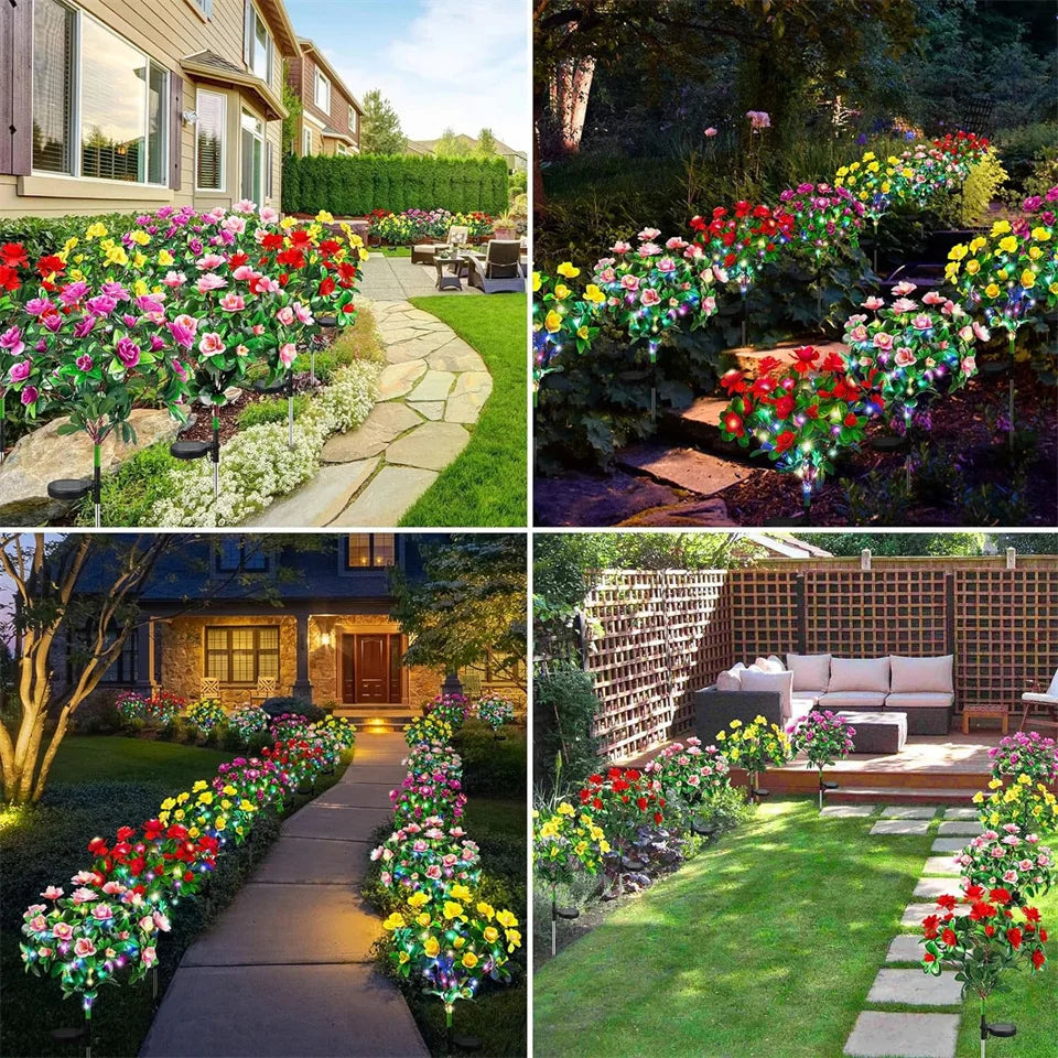 LED Solar Light Azalea Flowers Garden Lamp Home Decorative Light Landscape Orchid Rose LampYard Lawn Path Holiday Wedding Lights