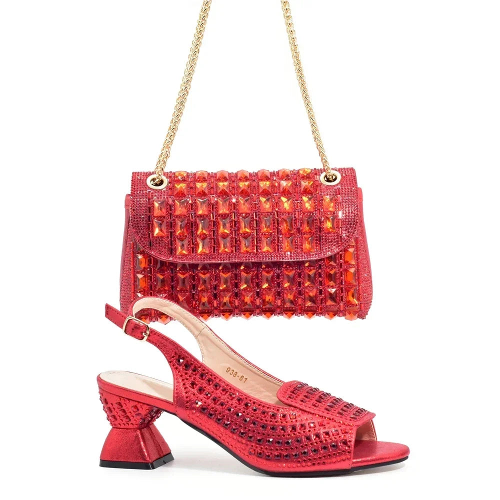 Italian Design Elegant Evening Shoes and Bag Set African Crystal Comfortable Shoes and Bag Commuter Women's Shoes