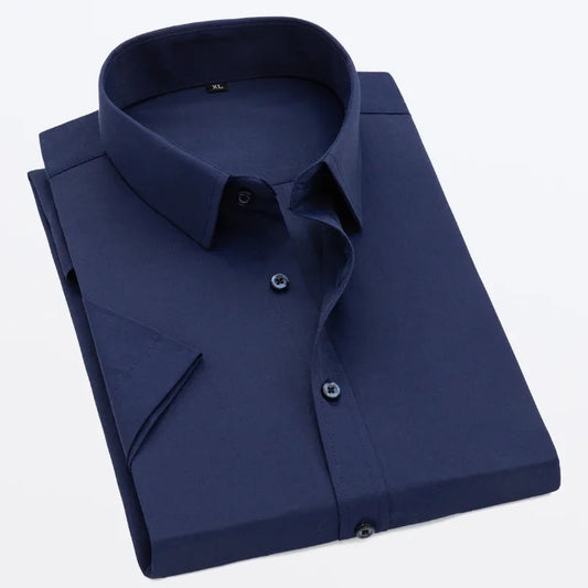 Men Short Sleeve Shirts Summer Ice Silk Light Thin Solid Business Casual Slim Fit White Shirts Classic Fashion Men Clothing