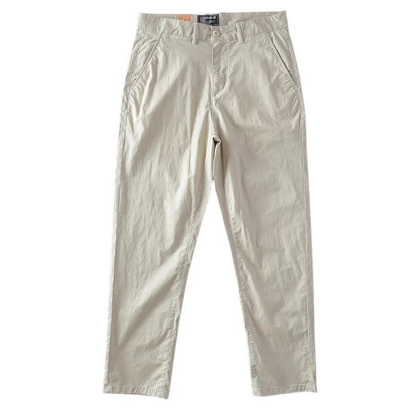 2025 Zomer Nieuwe Amerikaanse Retro Dunne Micro-Elastische Casual Broek Heren Eenvoudige 97% Katoenen Slim CHINO Business Rechte Broek