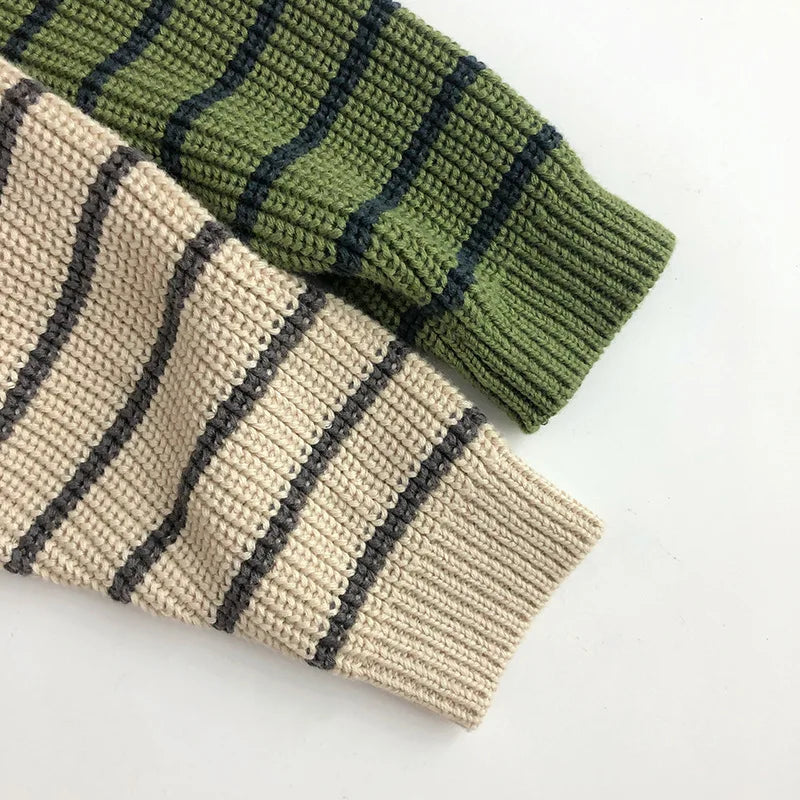 Autumn Stand Collar Kids Clothes Jacket Sweaters Classic Striped Boys Sweater Half Zipper Girls Knit Pullover Children Tops 1-6Y Unisex