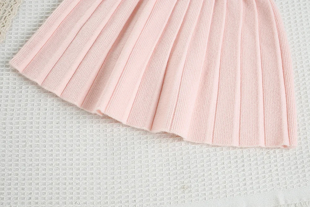 Autumn Kids Clothes 2PCS Set Candy Colour Bow Girls Knitted Sweater + Short Skirt Korean Loose Children Outfit 9M-5T