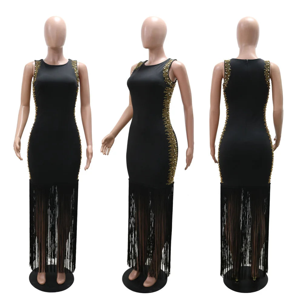 Sexy Rhinestone Beads Tassels Party Dress