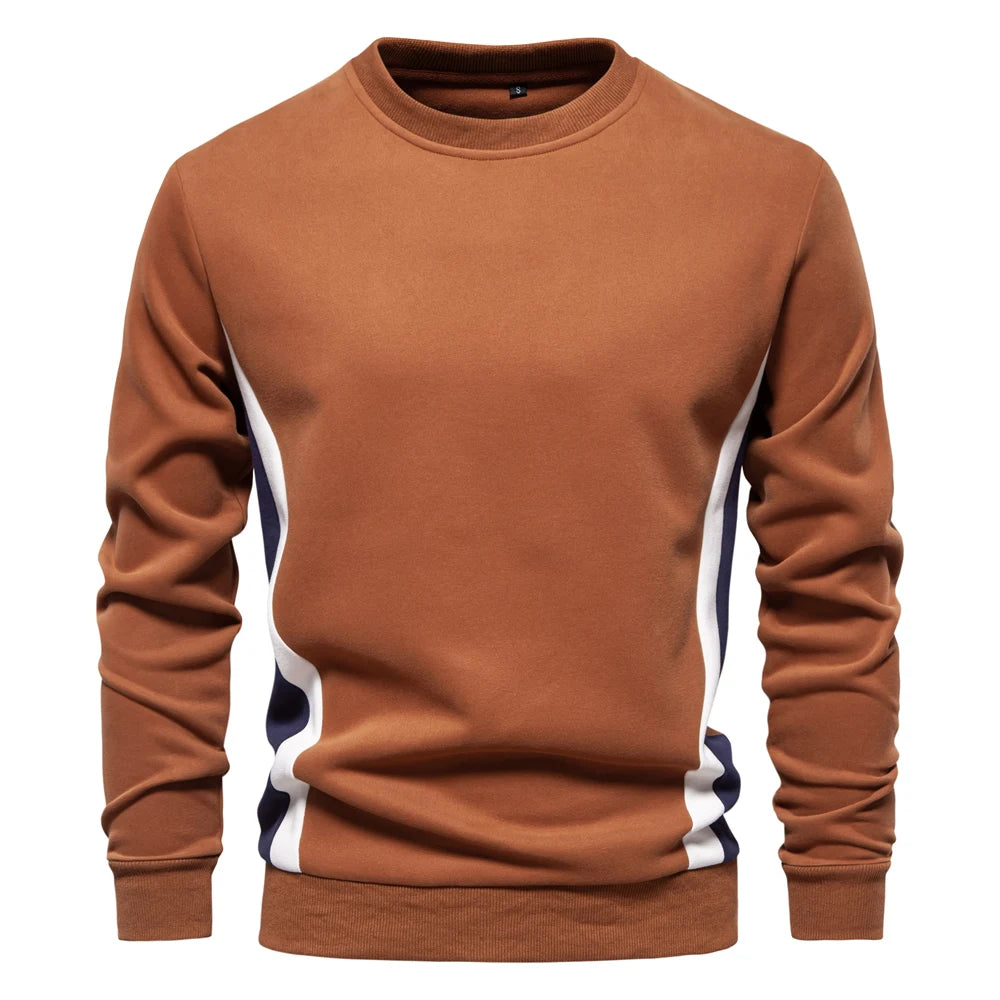 Men's Patchwork Cotton-Blend Crew Neck Sweatshirts Fashion Casual Sport Round-Neck Pullover Sweatshirt for Men