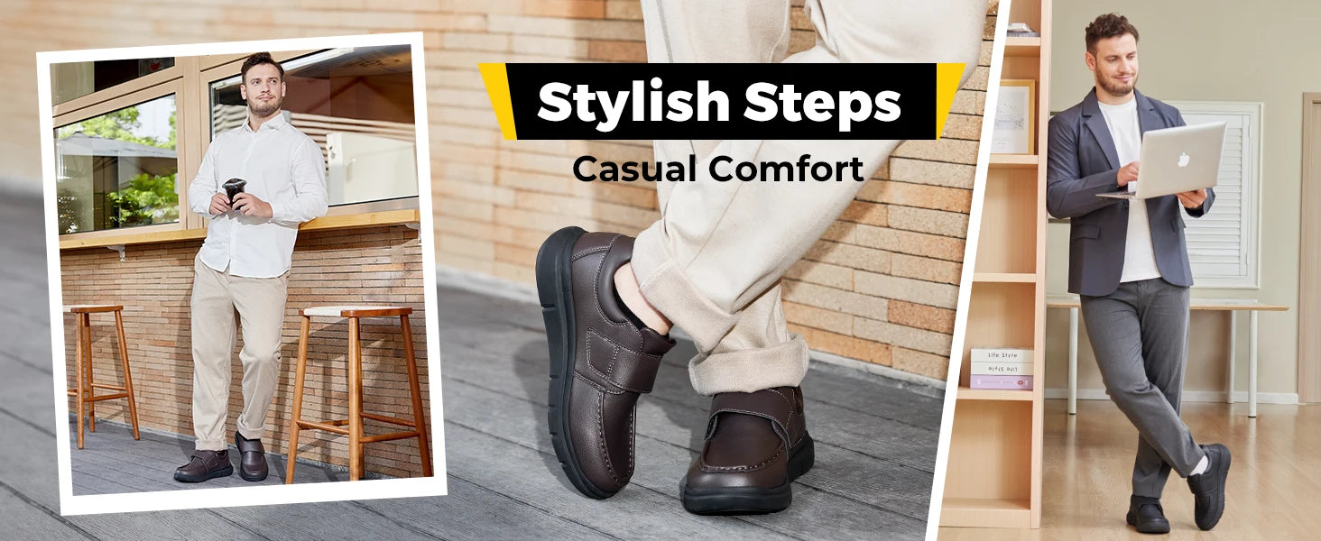 Wide Fit Men's Leather Shoes Diabetic Walking Shoes Oxford Shoes Formal Business Shoe Comfortable All Day Wear