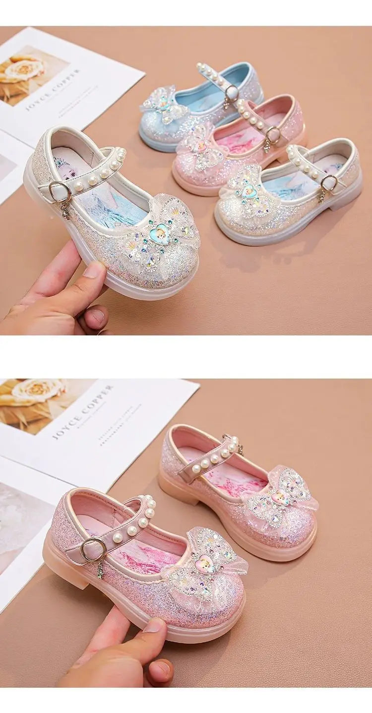 Disney Children High Heel Princess Elsa Party LED Light Shoes Summer Girls Sandals Baby Girls Crystal Blue Pink Shoes 23-34
