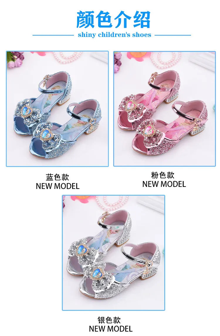 Kid fashion shoes Girls Sandals Frozen 2 Elsa Princess Shoes Little Girls Crystal Shoes Children High Heels Catwalk Show Shoes