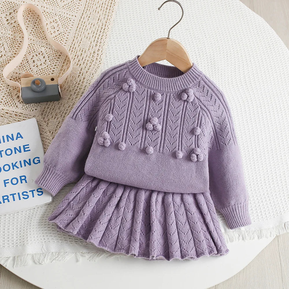 Autumn Children Sweater Set Hollow Knitting Girls Knitwear + Skirt Korean Version Loose Kids Outfit 2PCS 9M-5T Girls
