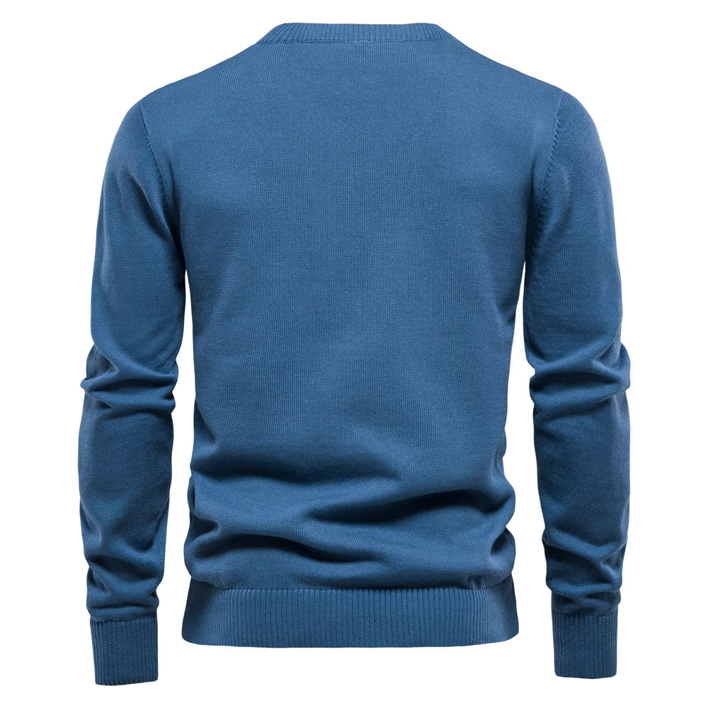 Men's Henley Collar Sweaters 100% Cotton Solid Colour Casual Pullovers Autumn Thin High Quality Sweaters for Men